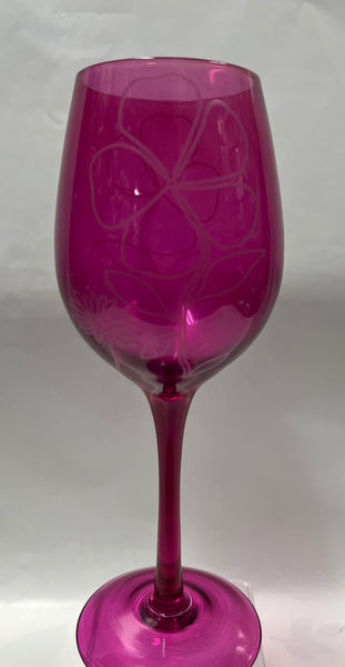 Etched Wine Glass - Floral Spice -Pink