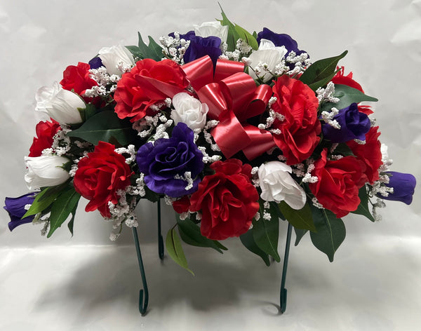 Artificial Stone Saddle -Red, White and Dark Purple