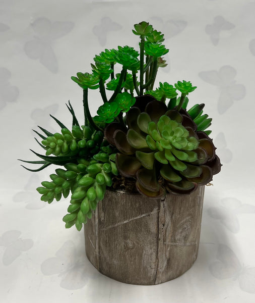 Small Artificial Succulent Arrangement- Wooden Container