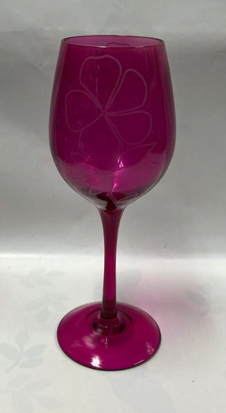 Etched Wine Glass - Floral Spice -Pink