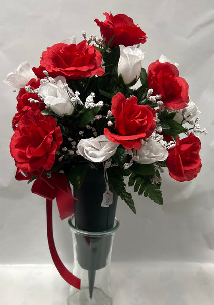 Artificial Cemetery Vase -Red and white
