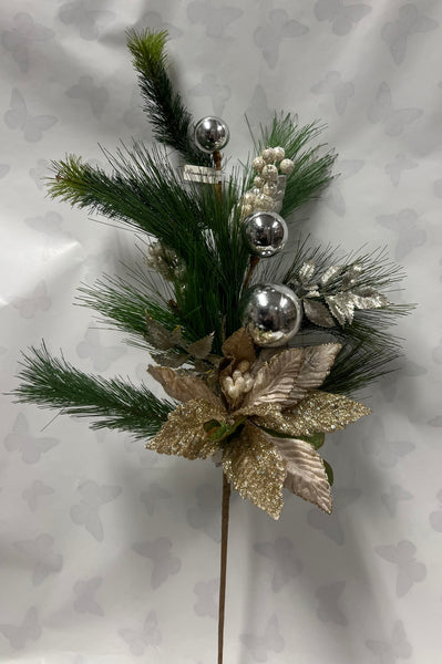 Christmas Pick- SP Poinsettia -Brown