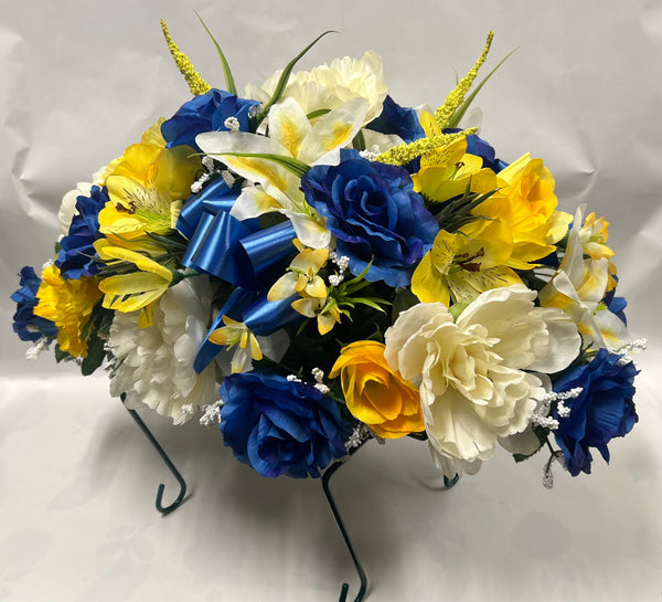 Artificial Stone Saddle -Royal Blue, Yellow and Cream