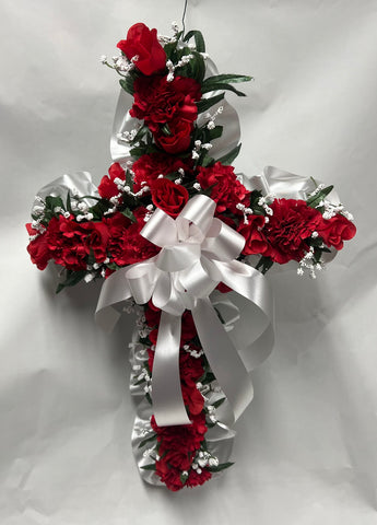 Artificial Memorial / Cemetery Cross -Red