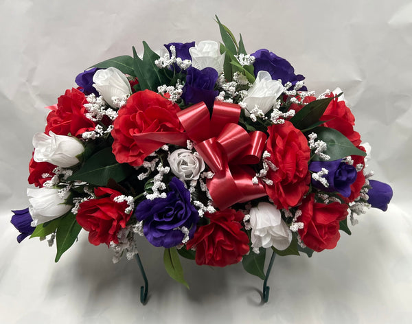 Artificial Stone Saddle -Red, White and Dark Purple