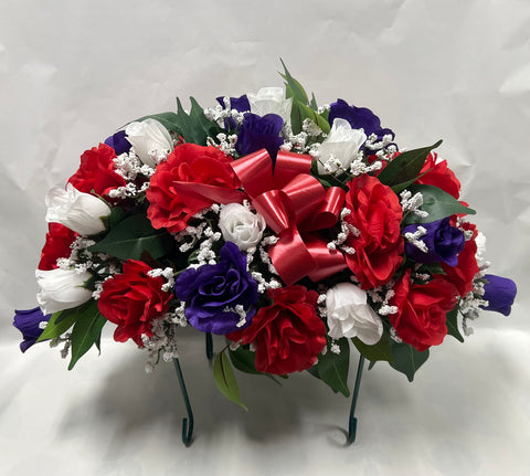 Artificial Stone Saddle -Red, White and Dark Purple