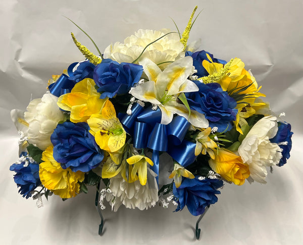 Artificial Stone Saddle -Royal Blue, Yellow and Cream
