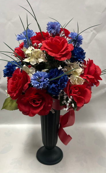 Artificial Cemetery Vase -Red, Dark Blue and Periwinkle