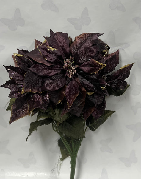 Satin Glitter Poinsettia Bush- Eggplant