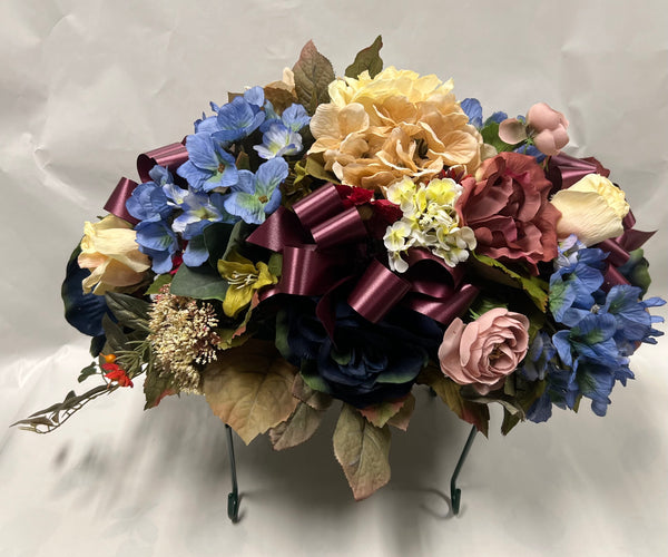 Artificial Stone Saddle - Ivory, Navy, Light Blue and Rose/Burgundy