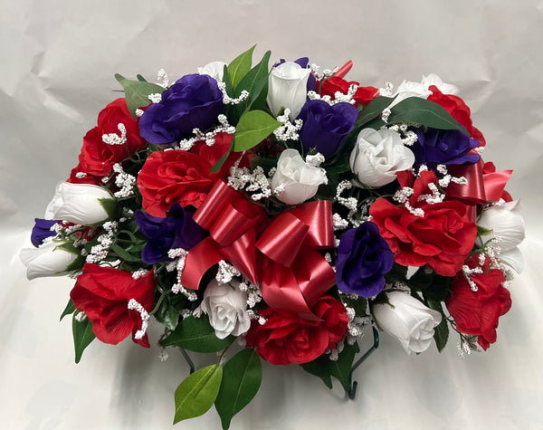 Artificial Stone Saddle -Red, White and Dark Purple