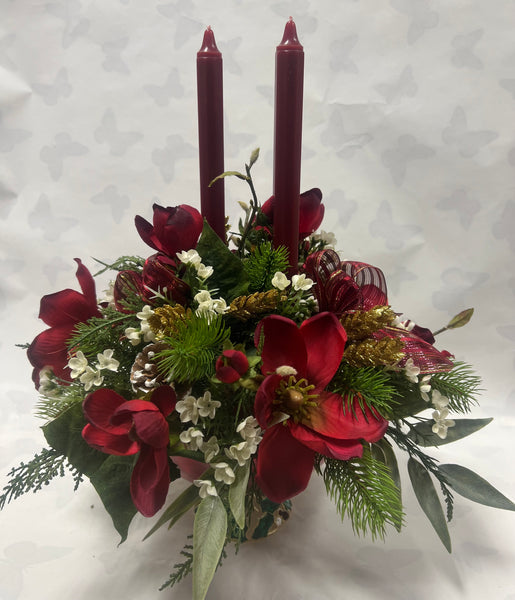 Artificial Christmas Arrangement - Pedestal Holly bowl