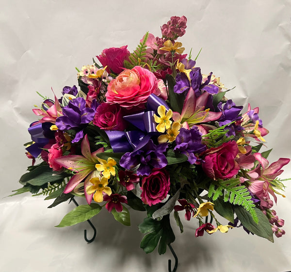 Artificial Stone Saddle - Dark Purple, Fuchsia, Dusty Rose and Yellow