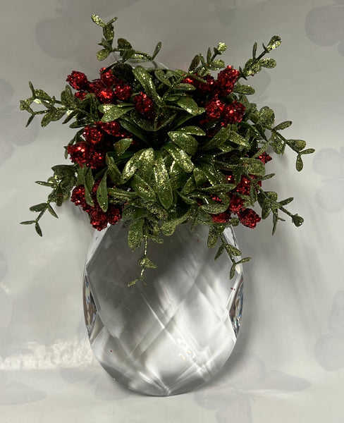 Kissing Krystal -Mistletoe Ornament- Classic Red -Teardrop