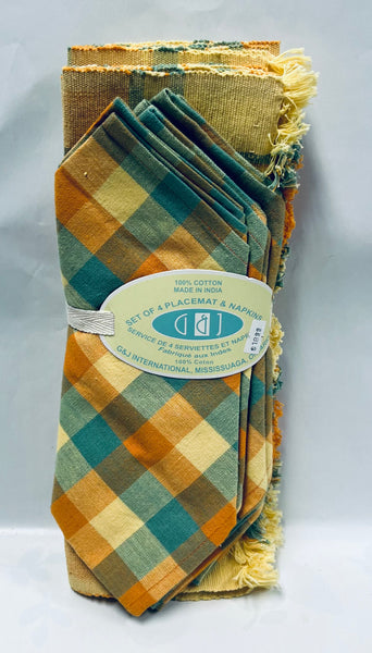 Cloth Placemat and Napkin Set -Orange, Yellow and Teal