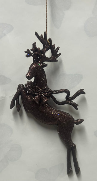 Burgundy Glitter Deer Tree Ornament -Head Turned