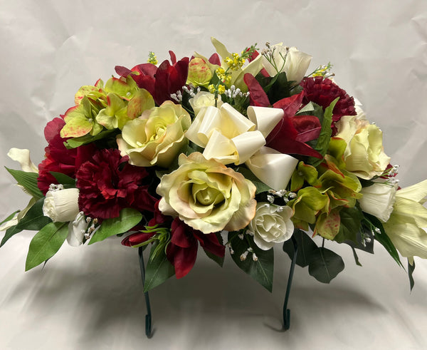 Artificial Stone Saddle -Burgundy, Lime Green and Cream