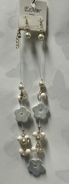 White Flower Necklace/ Earring Set