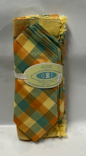 Cloth Placemat and Napkin Set -Orange, Yellow and Teal