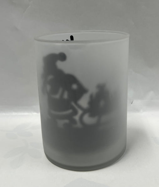 Frosted Santa/ Deer Silhouette Candle Holder