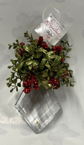 Kissing Krystal -Mistletoe Ornament- Classic Red -Diamond