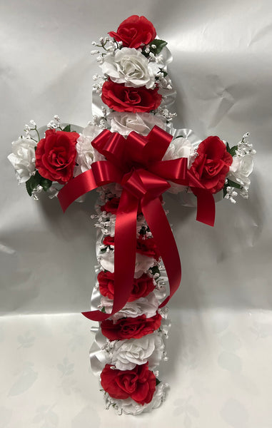 Artificial Memorial / Cemetery Cross -Red and White