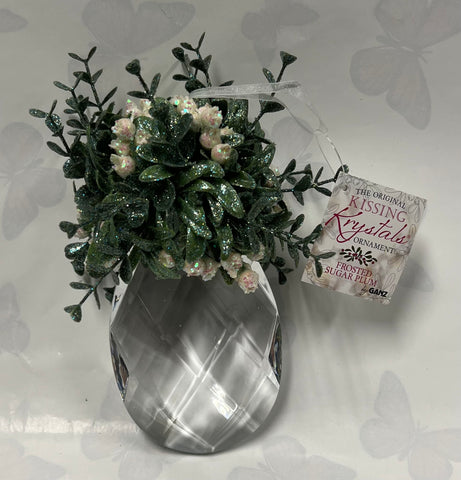 Kissing Krystal -Mistletoe Ornament- Frosted Sugar Plum -Teardrop