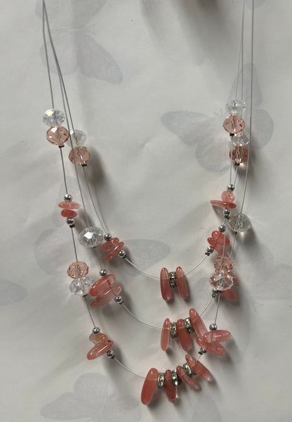 Peach/ Clear Necklace/ Earring Set
