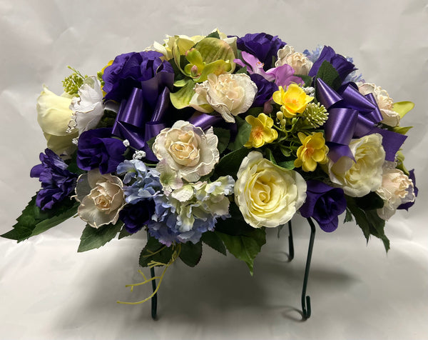 Artificial Stone Saddle - Dark Purple, Cream, Lime Green, Yellow and Light Blue