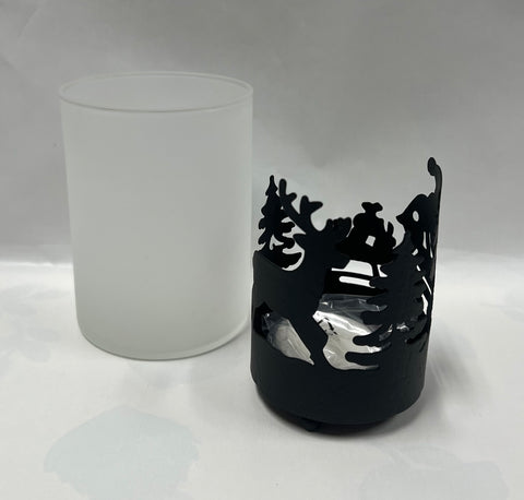 Frosted Santa/ Deer Silhouette Candle Holder
