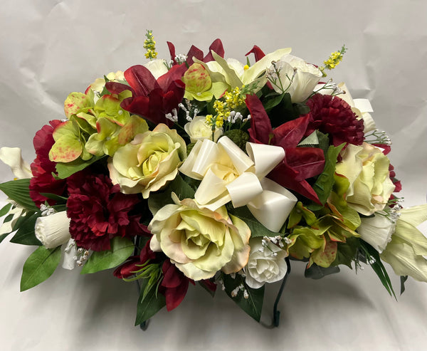 Artificial Stone Saddle -Burgundy, Lime Green and Cream