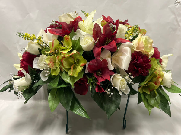 Artificial Stone Saddle -Burgundy, Lime Green and Cream