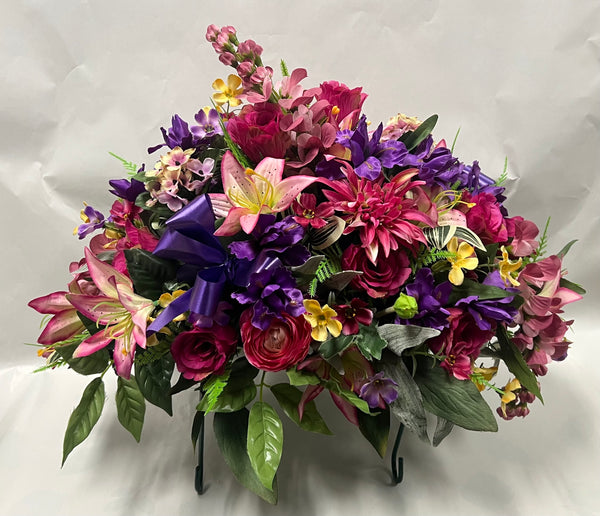 Artificial Stone Saddle - Dark Purple, Fuchsia, Dusty Rose and Yellow