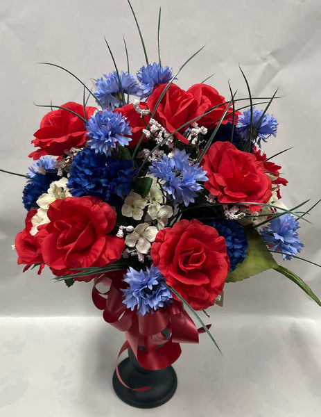 Artificial Cemetery Vase -Red, Dark Blue and Periwinkle