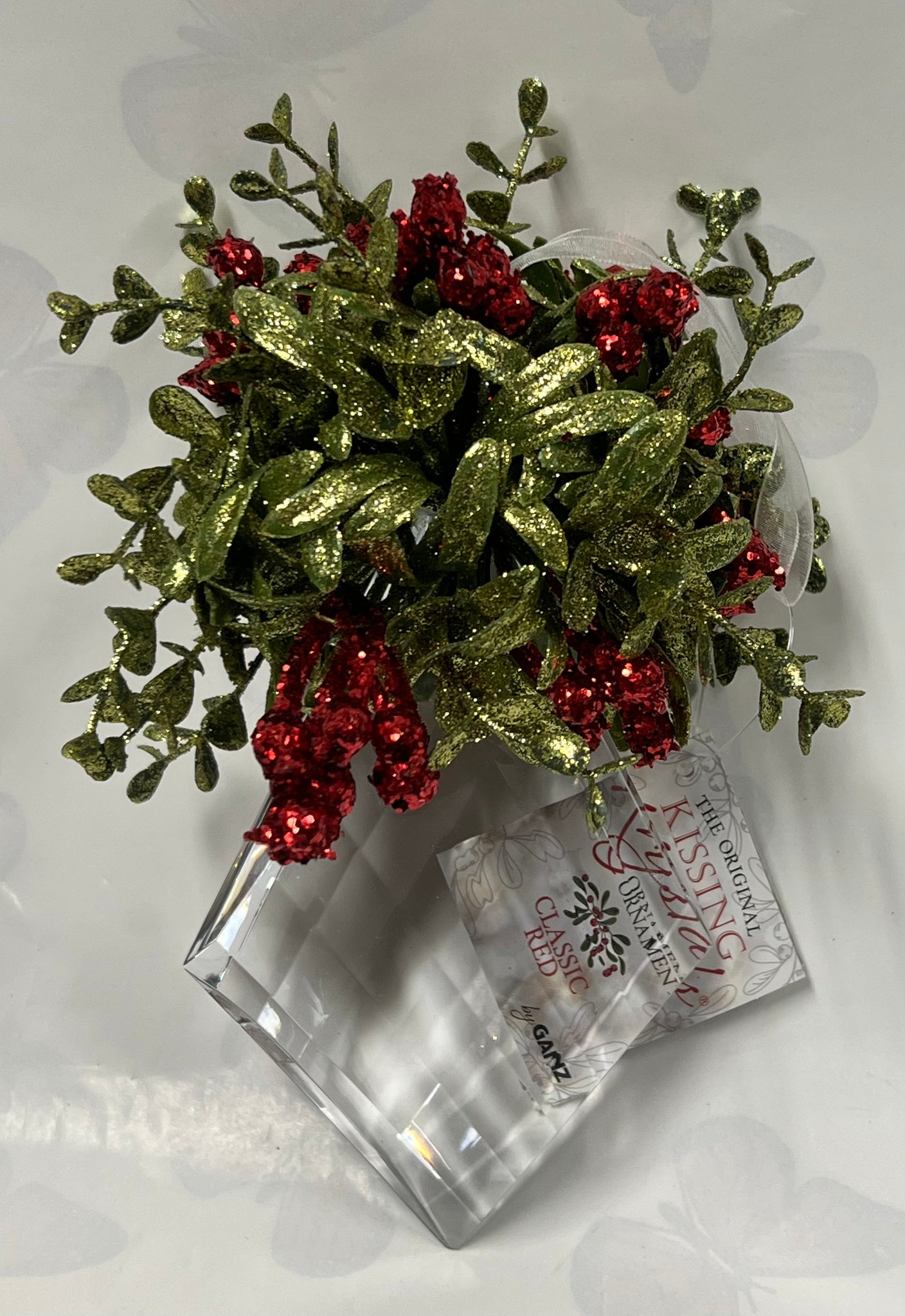 Kissing Krystal -Mistletoe Ornament- Classic Red -Diamond