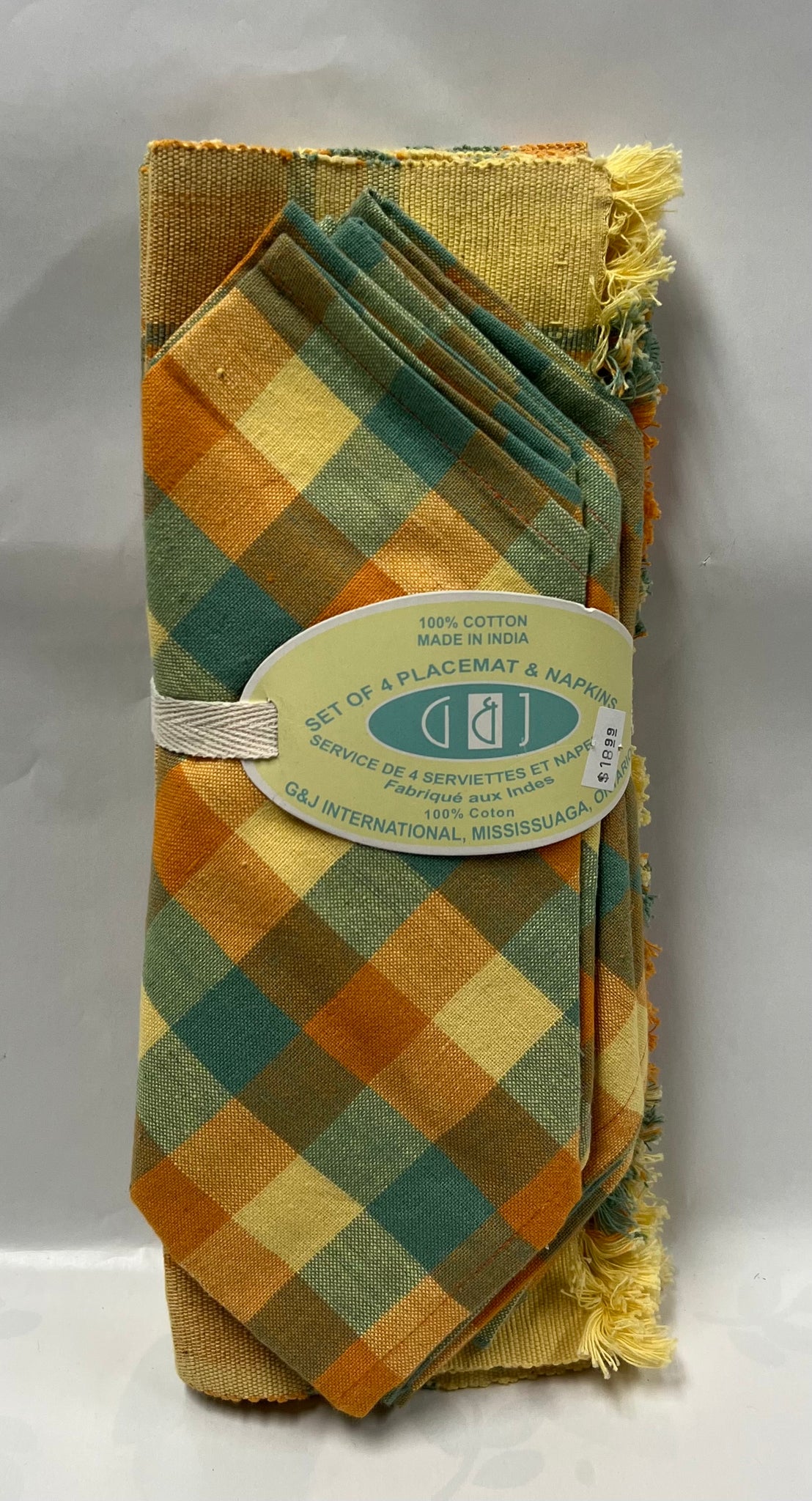 Cloth Placemat and Napkin Set -Orange, Yellow and Teal