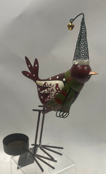 Metal Bird Tea Light Candle Holder -Red