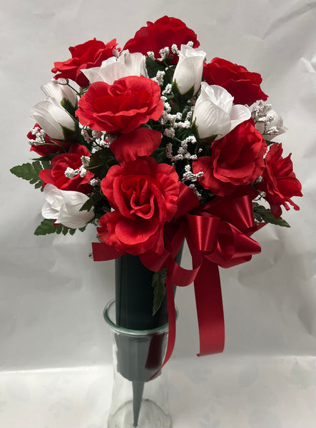 Artificial Cemetery Vase -Red and white