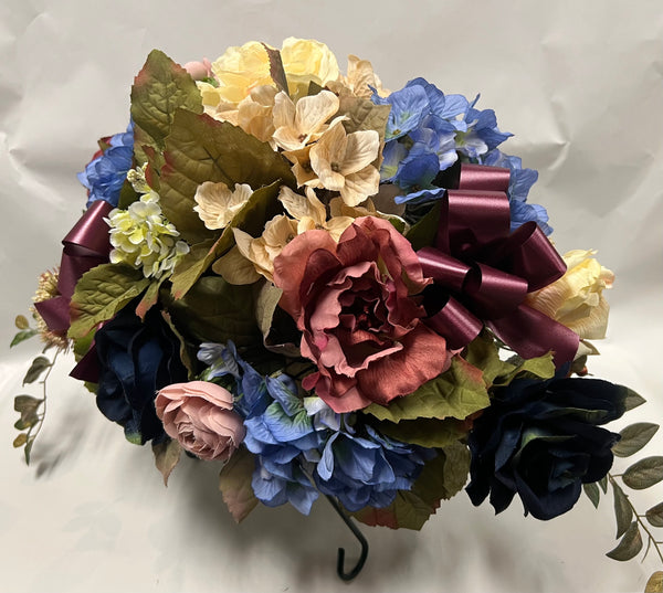 Artificial Stone Saddle - Ivory, Navy, Light Blue and Rose/Burgundy