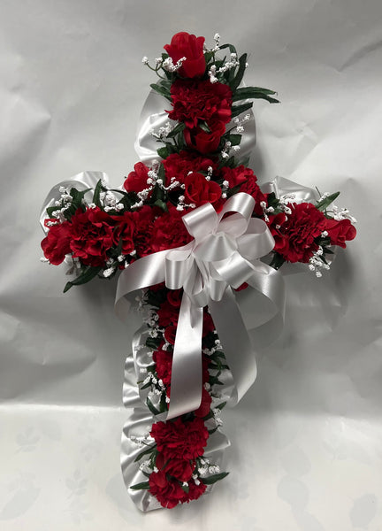 Artificial Memorial / Cemetery Cross -Red