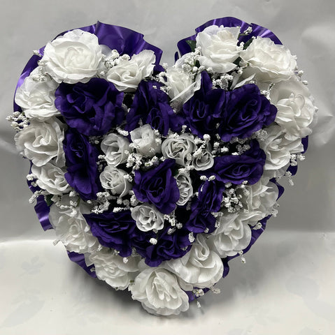Artificial Memorial / Cemetery Wreath -Dark Purple and White