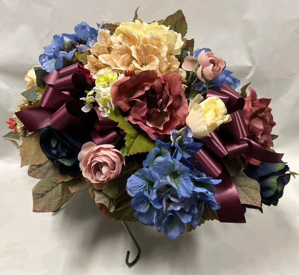 Artificial Stone Saddle - Ivory, Navy, Light Blue and Rose/Burgundy