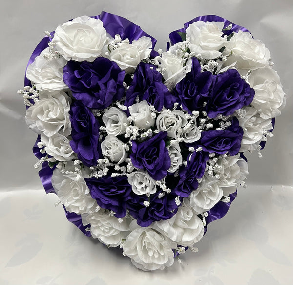 Artificial Memorial / Cemetery Wreath -Dark Purple and White