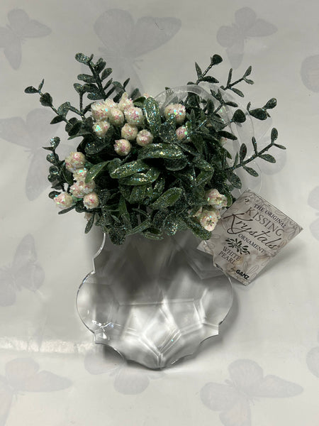 Kissing Krystal -Mistletoe Ornament- Frosted Sugar Plum -Edged Teardrop