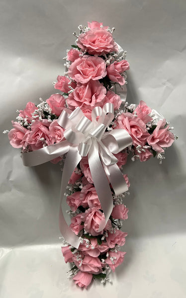 Artificial Memorial / Cemetery Cross -Soft Pink
