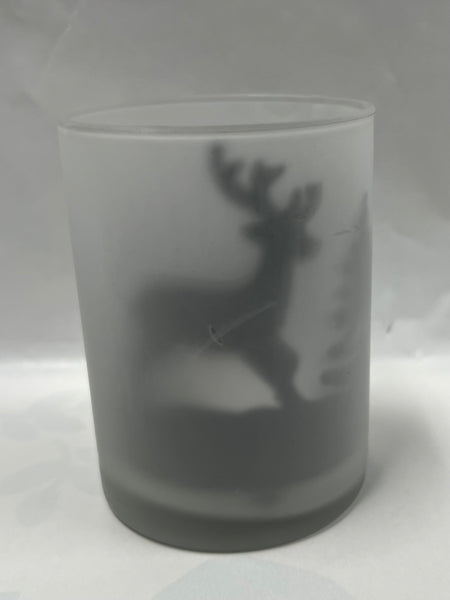 Frosted Santa/ Deer Silhouette Candle Holder