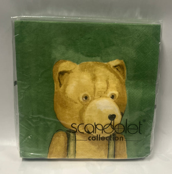 Luncheon Napkin- Teddy “Knopfauge” -Grün/Braun