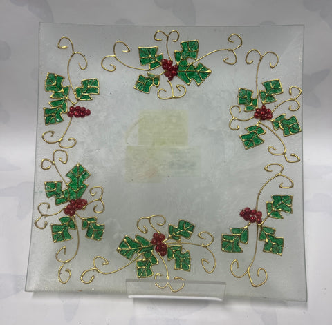 Frosted Holly Candle Plate -Large