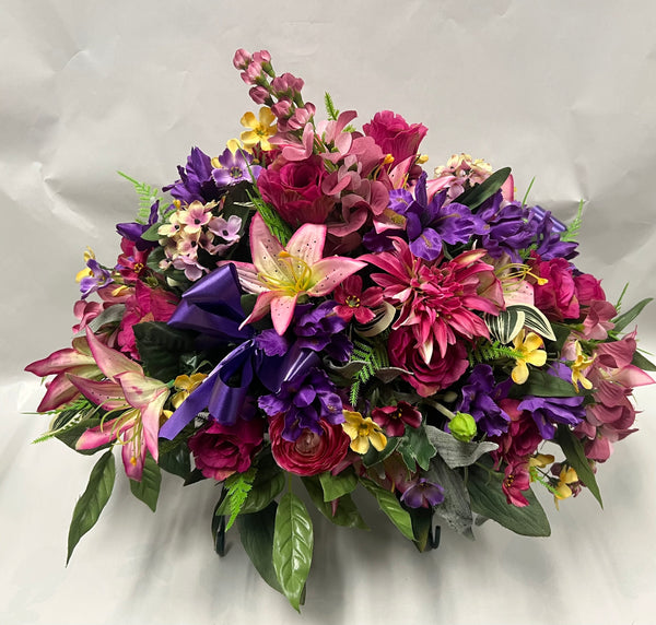 Artificial Stone Saddle - Dark Purple, Fuchsia, Dusty Rose and Yellow