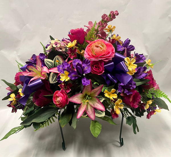 Artificial Stone Saddle - Dark Purple, Fuchsia, Dusty Rose and Yellow